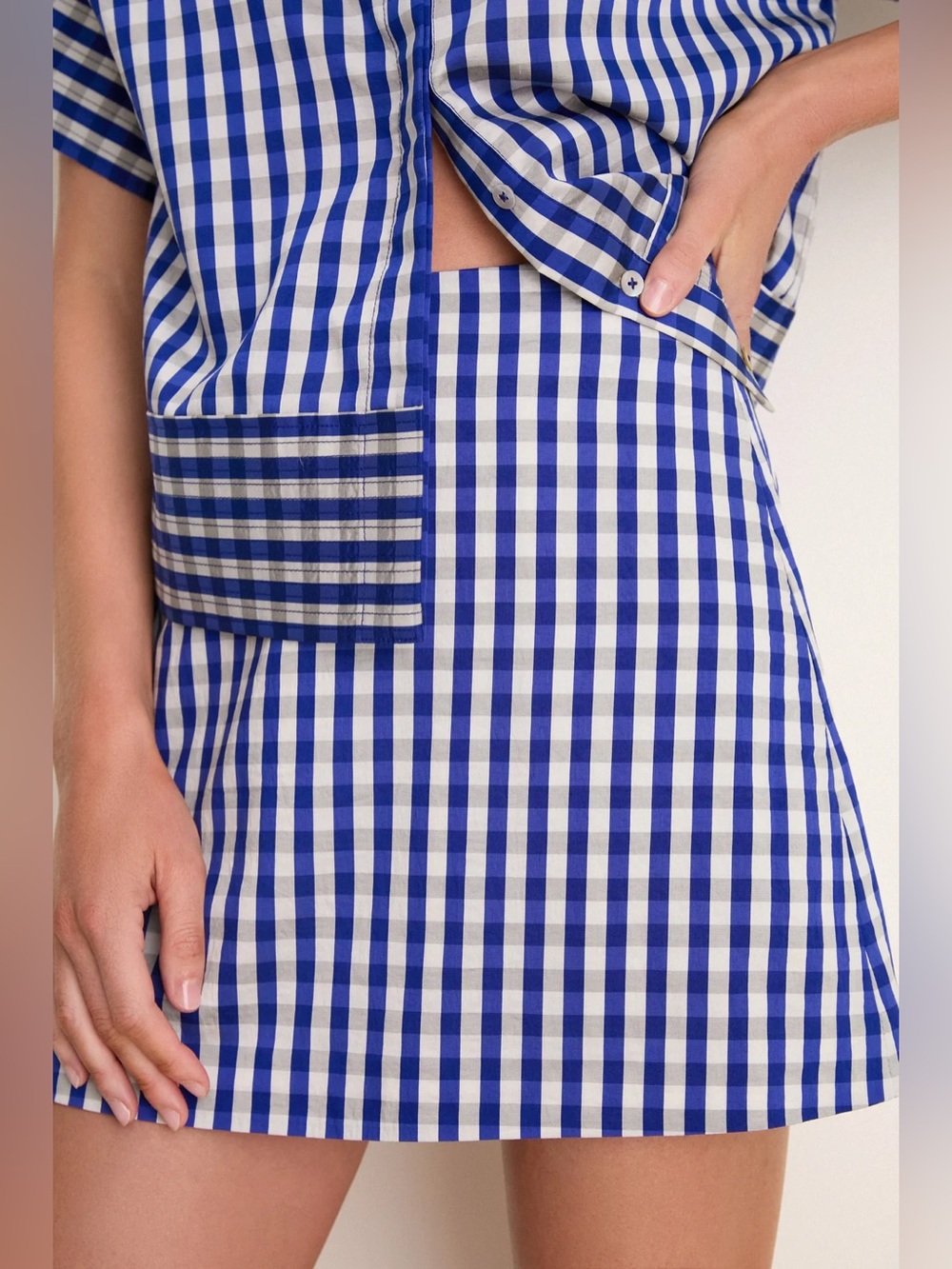Tuckernuck Ocean Gingham Meg A-Line Mini Skirt small blue checkered women’s